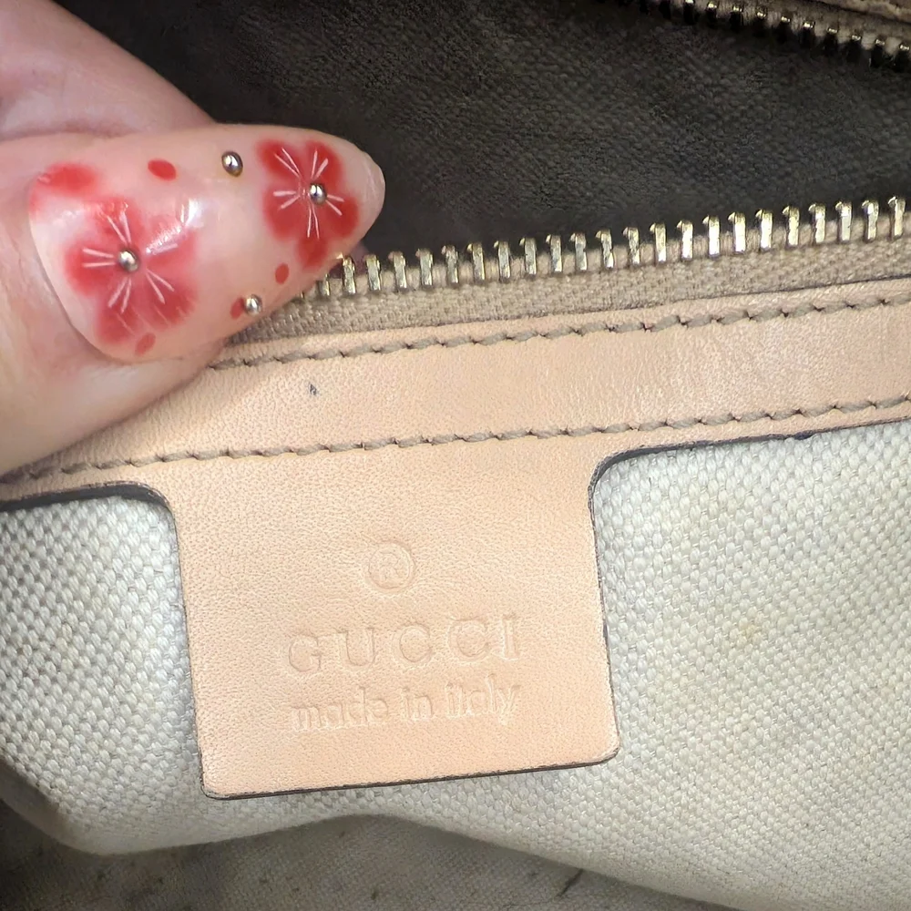 💢 Pristine💢 Gucci Beige And Brown Boston Canvas Stripe Satchel - Picture 7 of 9